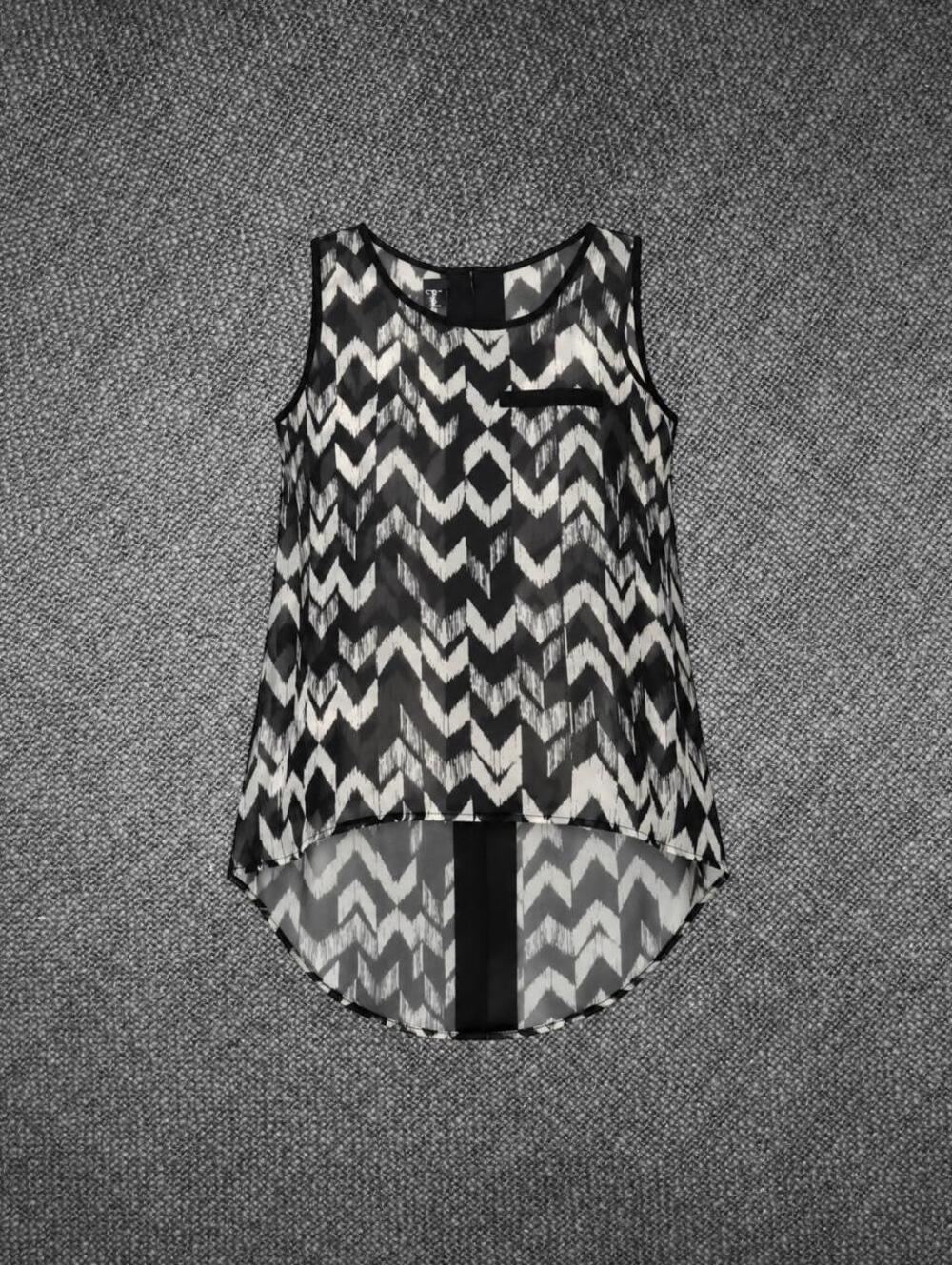 By & By Black White Sheer Chiffon High Low Tank Top M